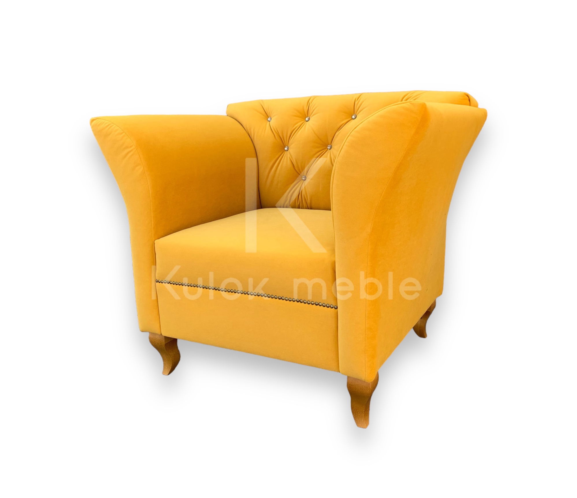 Fotel Skandynawski Chester Lux z Pomarańczowym Velvetem - Kryształki i Drewno, Elegancja i Nowoczesność